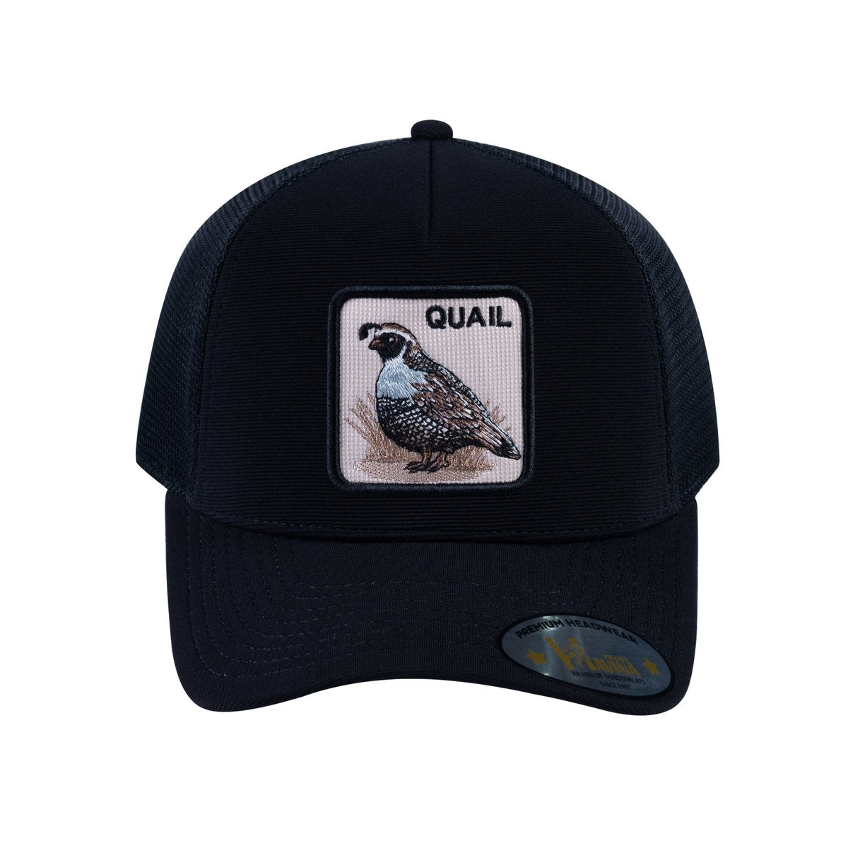 Quail V2 5-Panel Trucker Hat with Black front and Black back