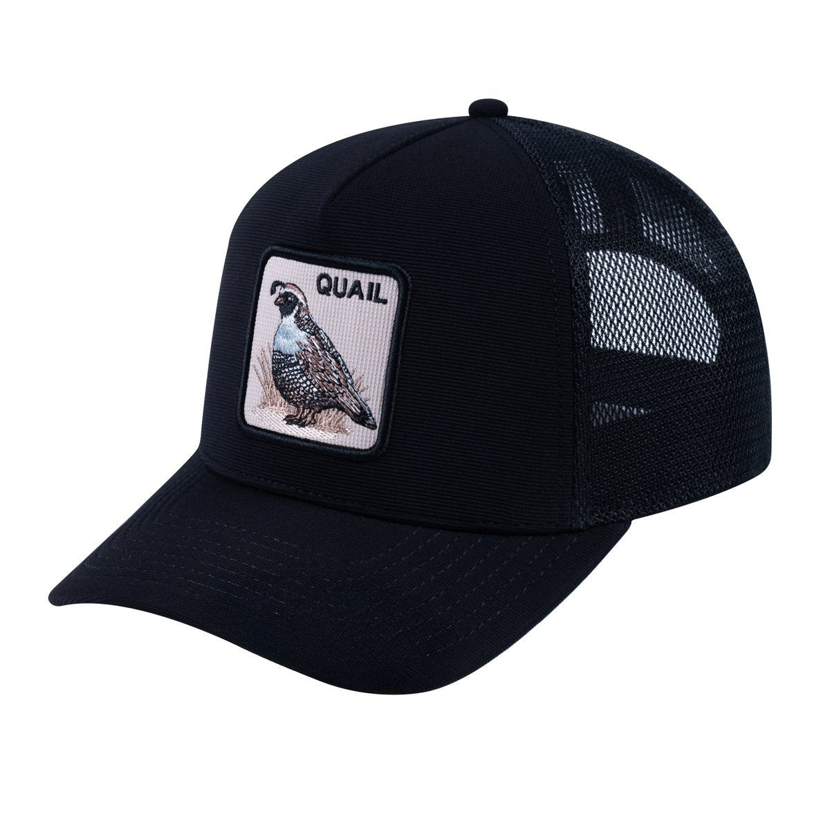 Quail V2 5-Panel Trucker Hat with Black front and Black back