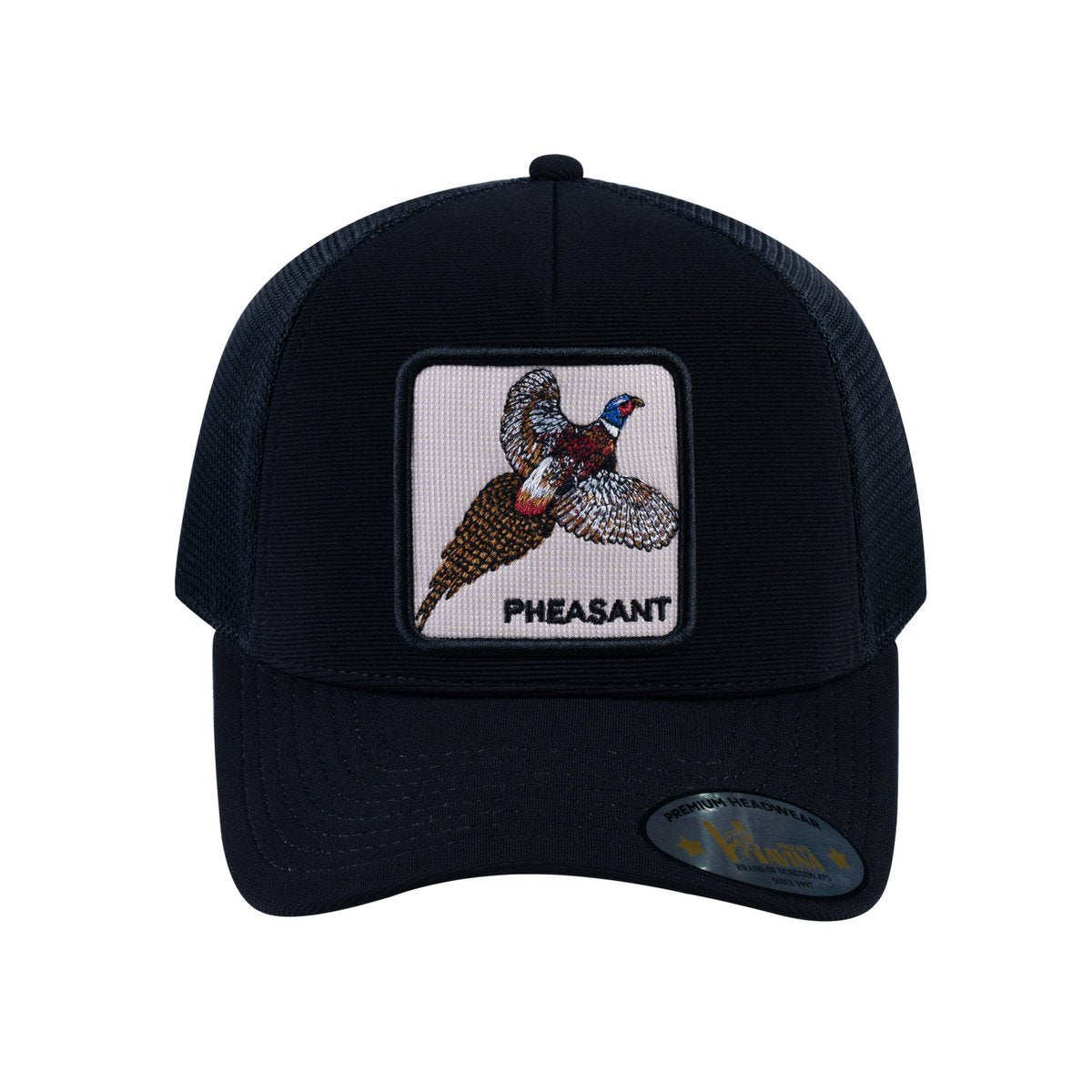 Pheasant V2 5-Panel Trucker Hat with Black front and Black back