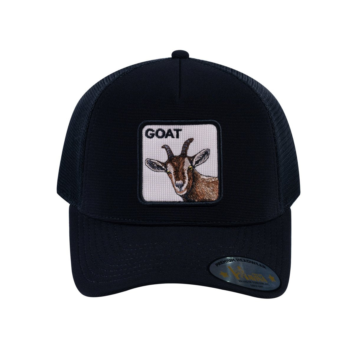 Goat V2 5-Panel Trucker Hat with Black front and Black back