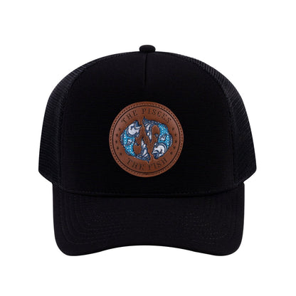 Pisces Zodiac V2 5-Panel Trucker Hat with Black front and Black back