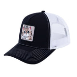Embroidered The Cat - 5 Panel Trucker Hat - Black/White