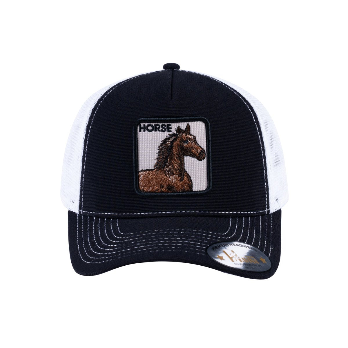 Horse V2 5-Panel Trucker Hat with Black front and White back