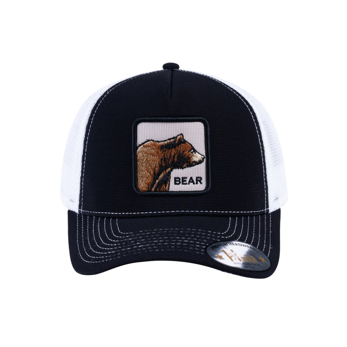 Bear V2 5-Panel Trucker Hat with Black front and White back