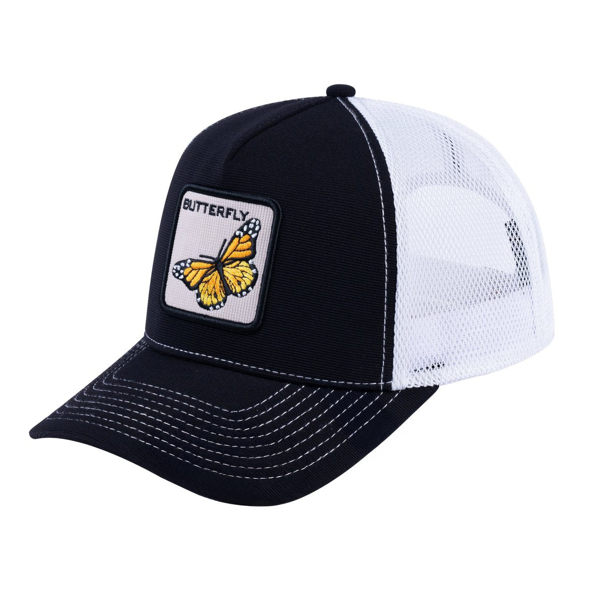 Butterfly V2 5-Panel Trucker Hat with Black front and White back