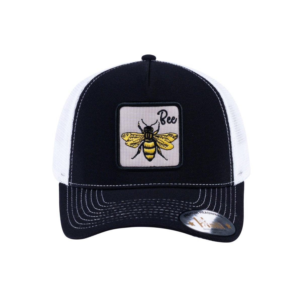 Bee V2 5-Panel Trucker Hat with Black front and White back