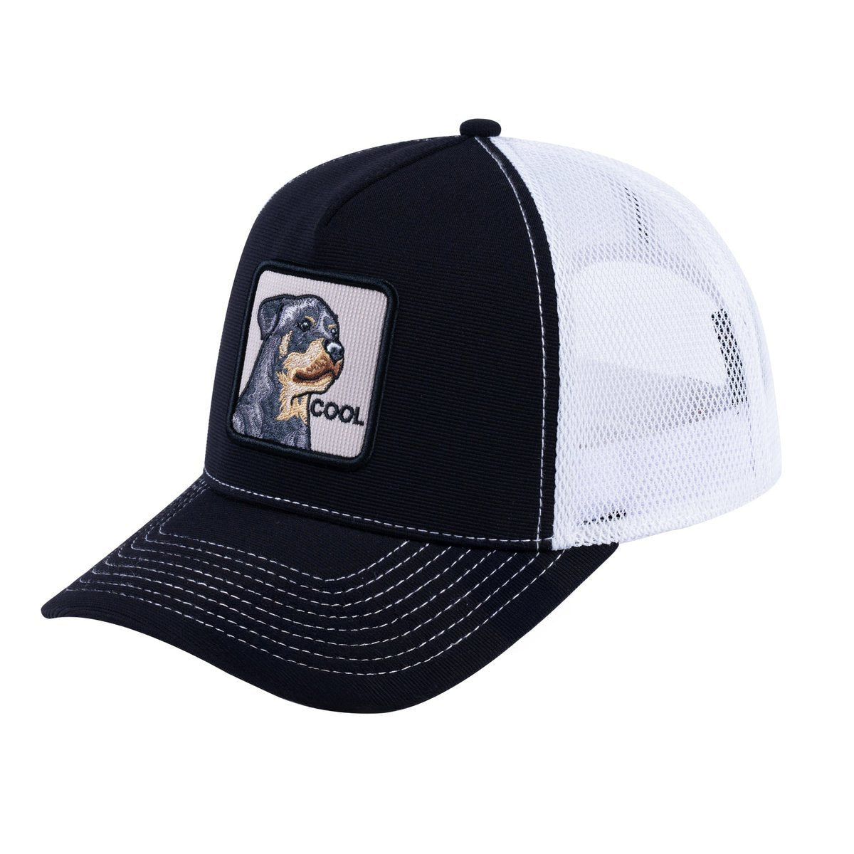 Dog V2 5-Panel Trucker Hat with Black front and White back