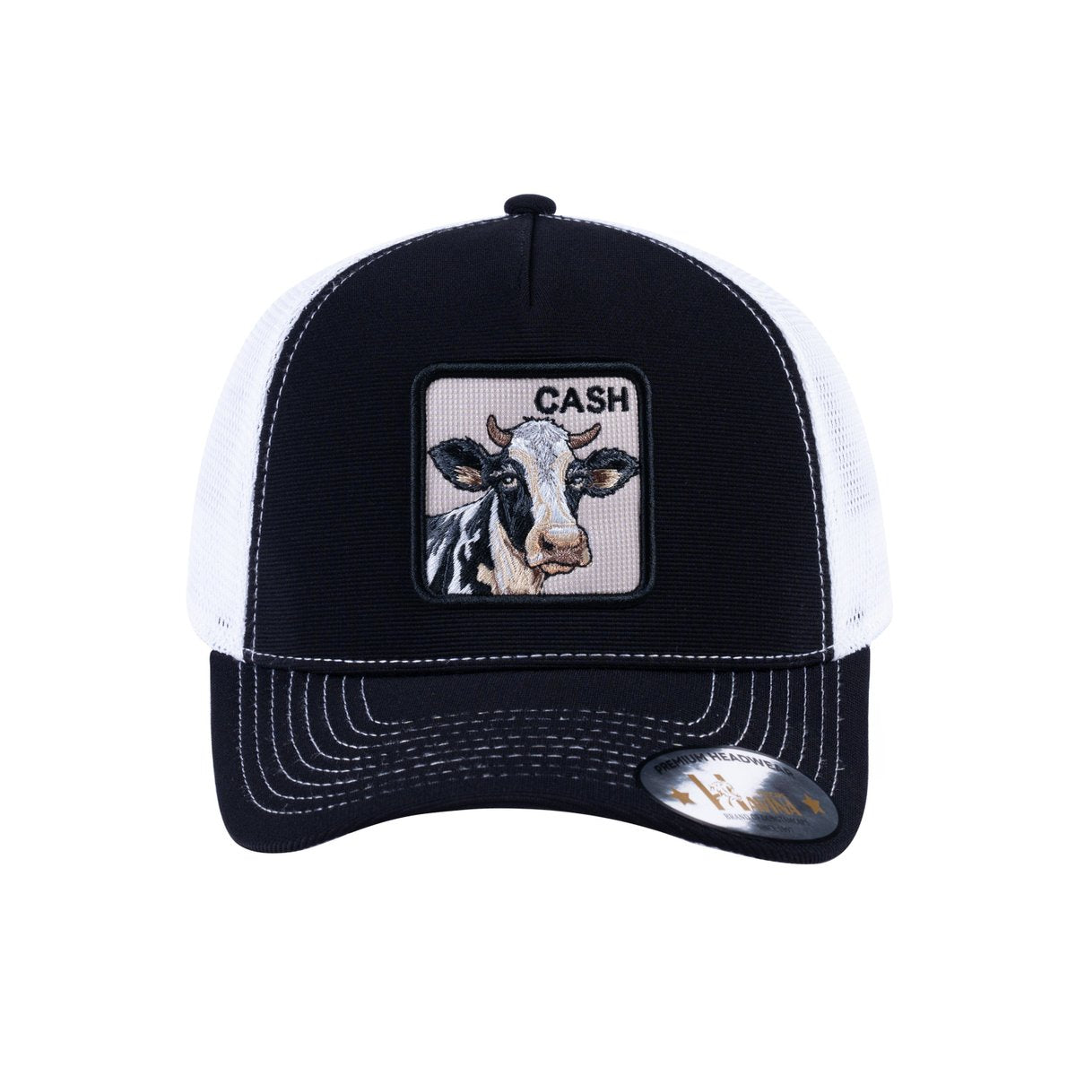 Cow V2 5-Panel Trucker Hat with Black front and White back