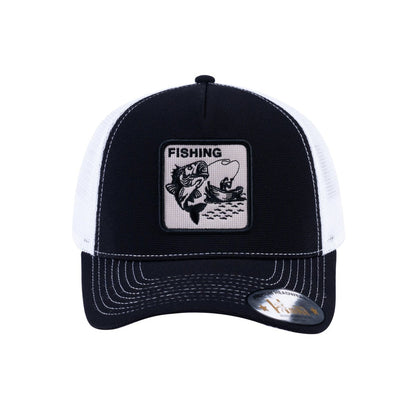 Fishing V2 5-Panel Trucker Hat with Black front and White back