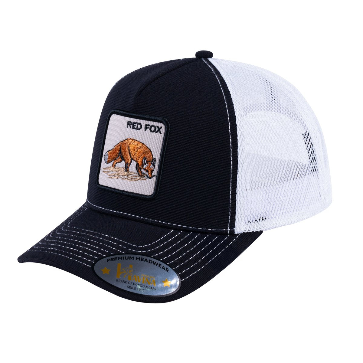 Red Fox V2 5-Panel Trucker Hat with Black front and White back
