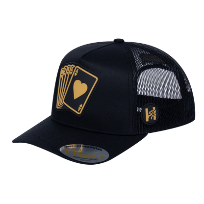 Poker 10JQKA 5-Panel Trucker Hat - Black front / Black back / POKER1