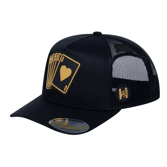 Poker 10JQKA 5-Panel Trucker Hat - Black front / Black back / POKER1
