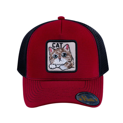 Cat V2 5-Panel Trucker Hat with Burgundy front and Black back