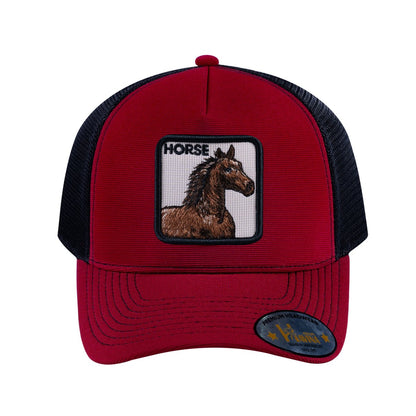 Horse V2 5-Panel Trucker Hat with Burgundy front and Black back