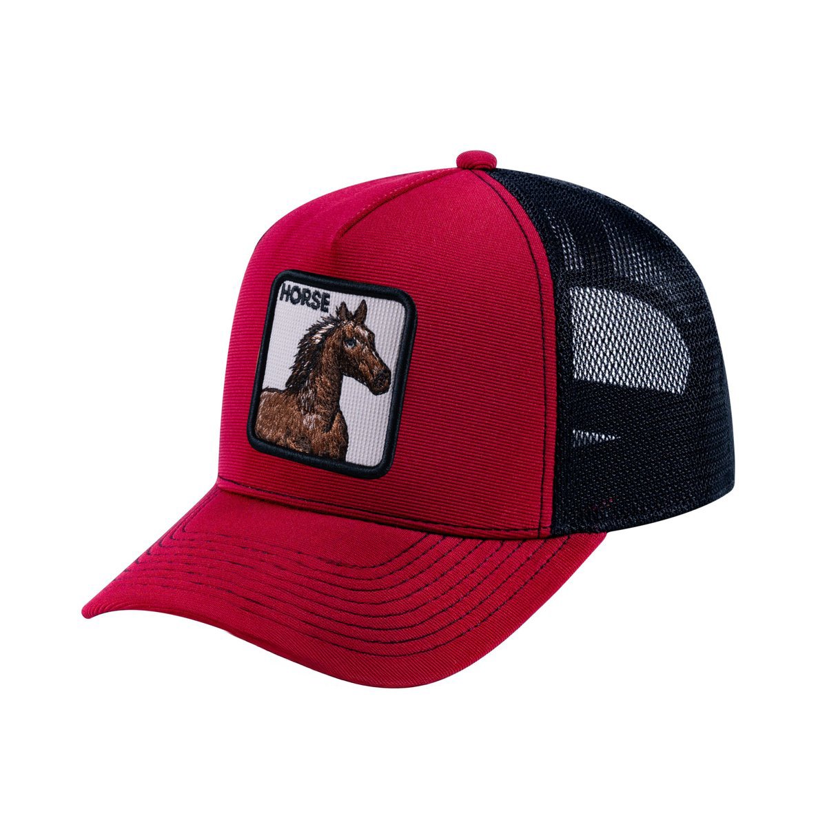 Horse V2 5-Panel Trucker Hat with Burgundy front and Black back