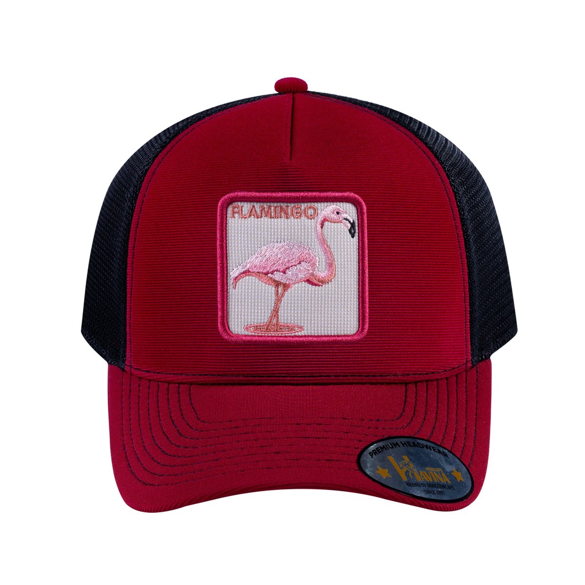 Flamingo V2 5-Panel Trucker Hat with Burgundy front and Black back