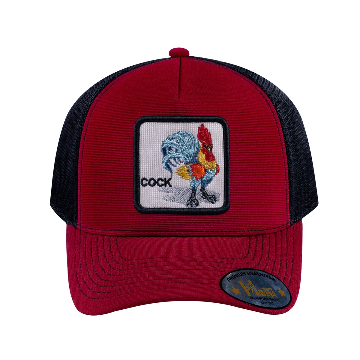 Chicken V2 5-Panel Trucker Hat with Burgundy front and Black back