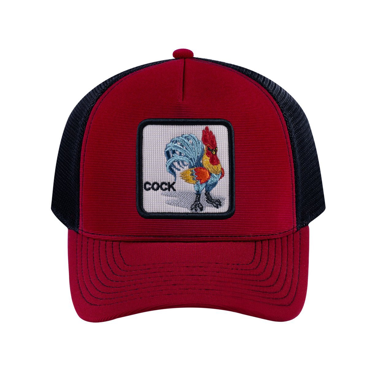 Chicken V2 5-Panel Trucker Hat with Burgundy front and Black back