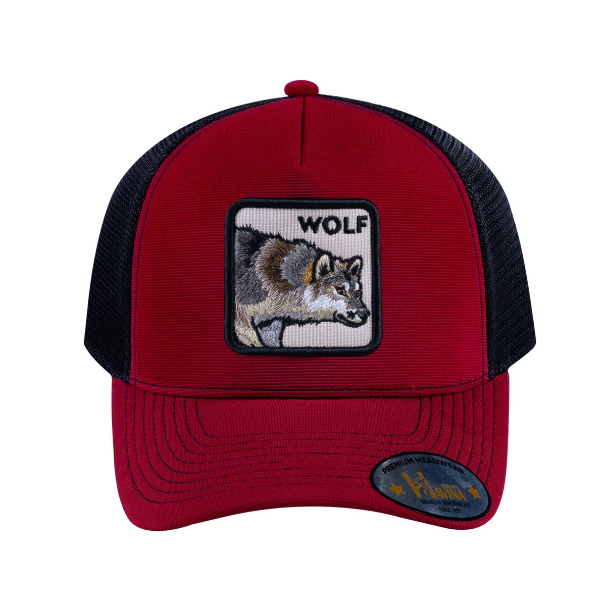 Wolf V2 5-Panel Trucker Hat with Burgundy front and Black back