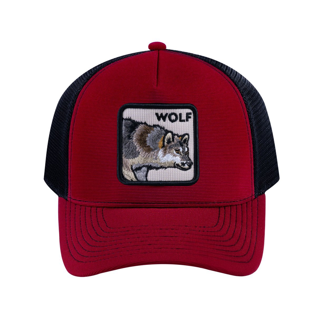 Wolf V2 5-Panel Trucker Hat with Burgundy front and Black back