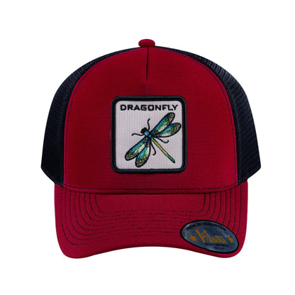 Dragonfly V2 5-Panel Trucker Hat with Burgundy front and Black back