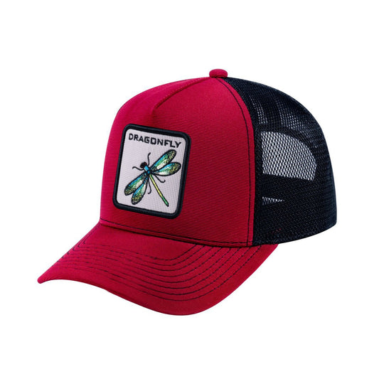 Dragonfly V2 5-Panel Trucker Hat with Burgundy front and Black back
