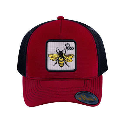 Bee V2 5-Panel Trucker Hat with Burgundy front and Black back