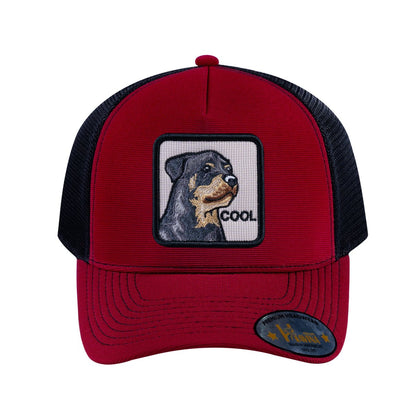 Dog V2 5-Panel Trucker Hat with Burgundy front and Black back
