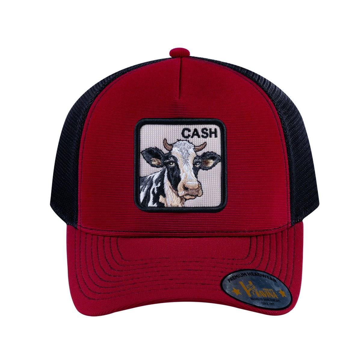 Cow V2 5-Panel Trucker Hat with Burgundy front and Black back
