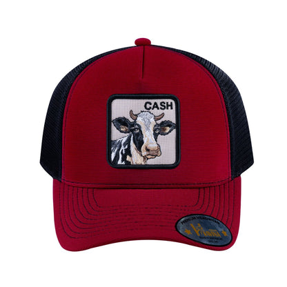 Cow V2 5-Panel Trucker Hat with Burgundy front and Black back