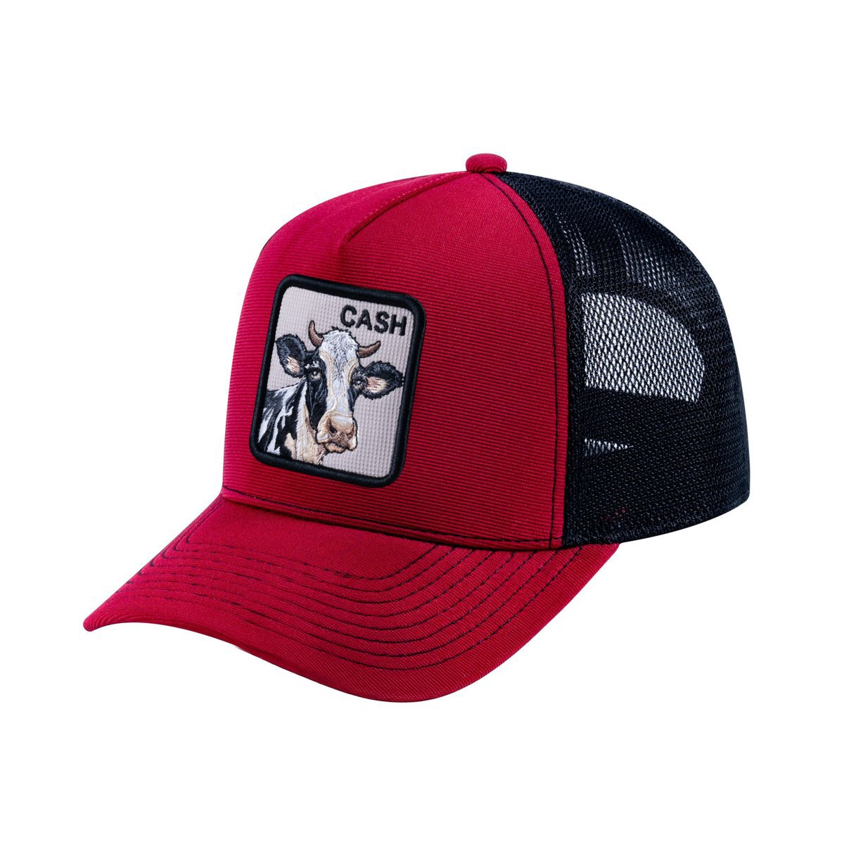Cow V2 5-Panel Trucker Hat with Burgundy front and Black back