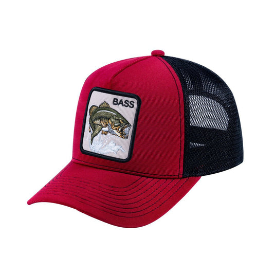 Bass V2 5-Panel Trucker Hat with Burgundy front and Black back