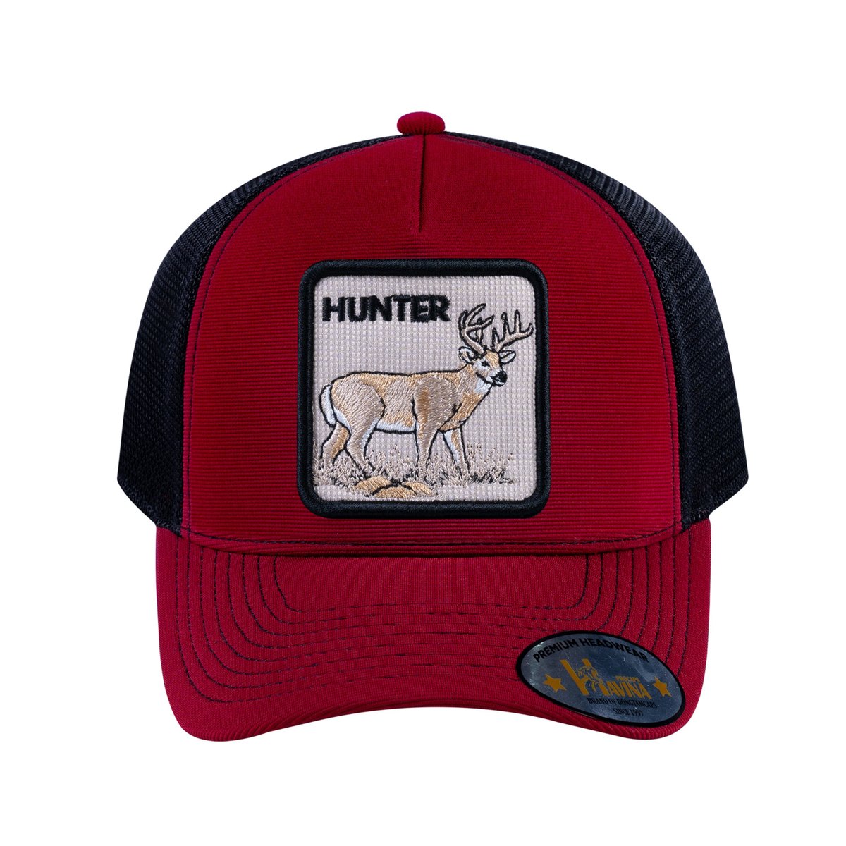 Hunter V2 5-Panel Trucker Hat with Burgundy front and Black back