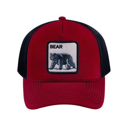 Bear V2 5-Panel Trucker Hat with Burgundy front and Black back