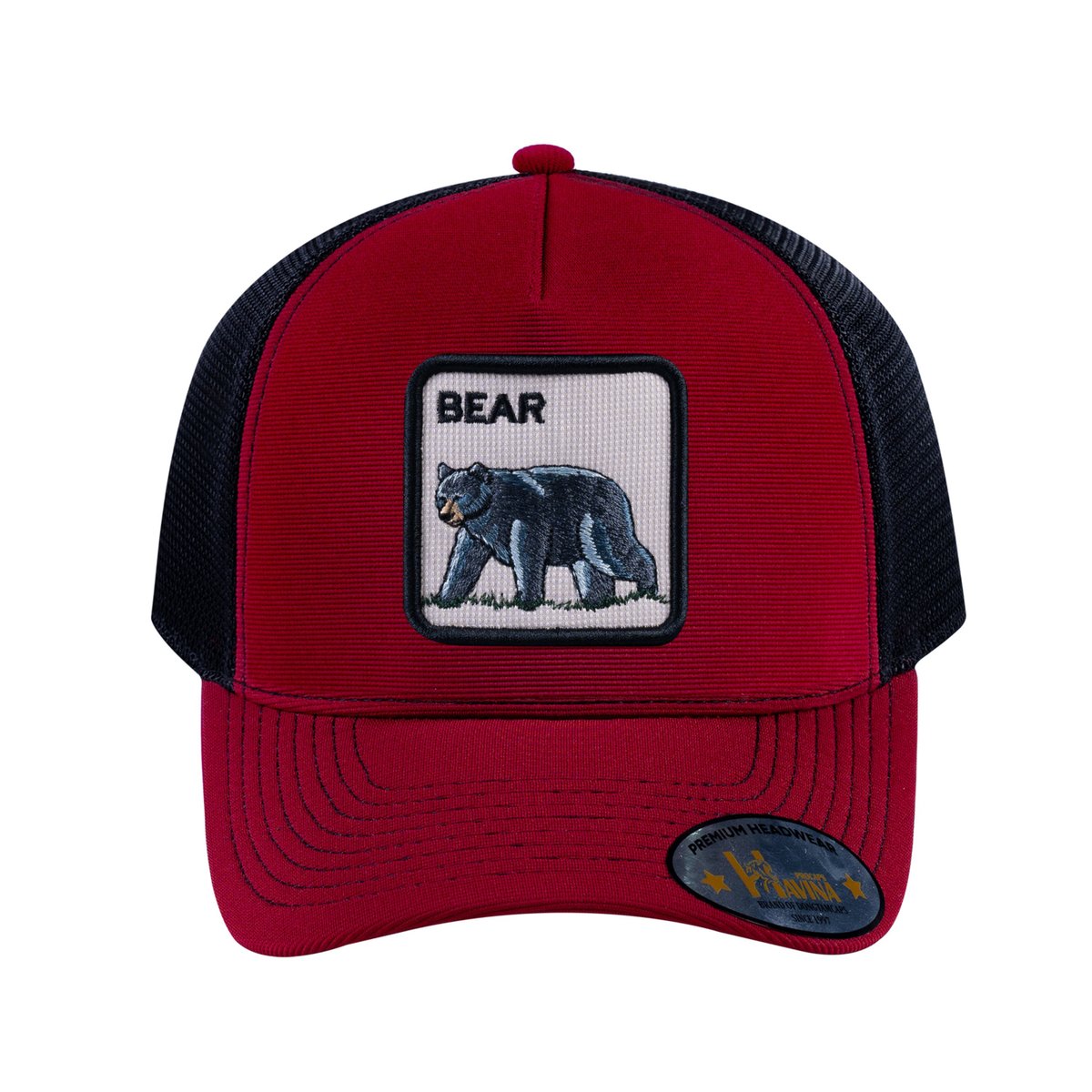 Bear V2 5-Panel Trucker Hat with Burgundy front and Black back