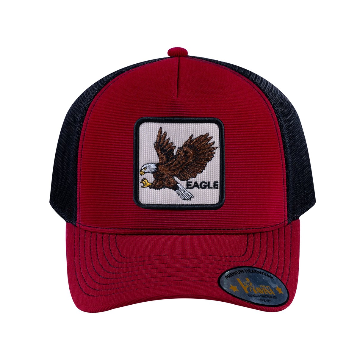 Eagle V2 5-Panel Trucker Hat with Burgundy front and Black back