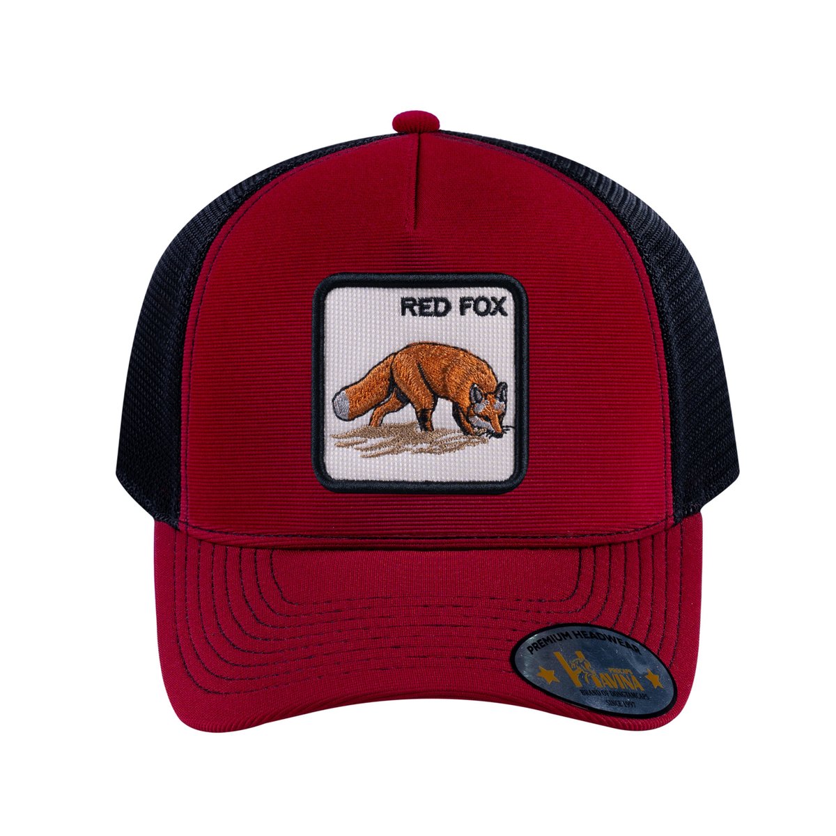 Red Fox V2 5-Panel Trucker Hat with Burgundy front and Black back