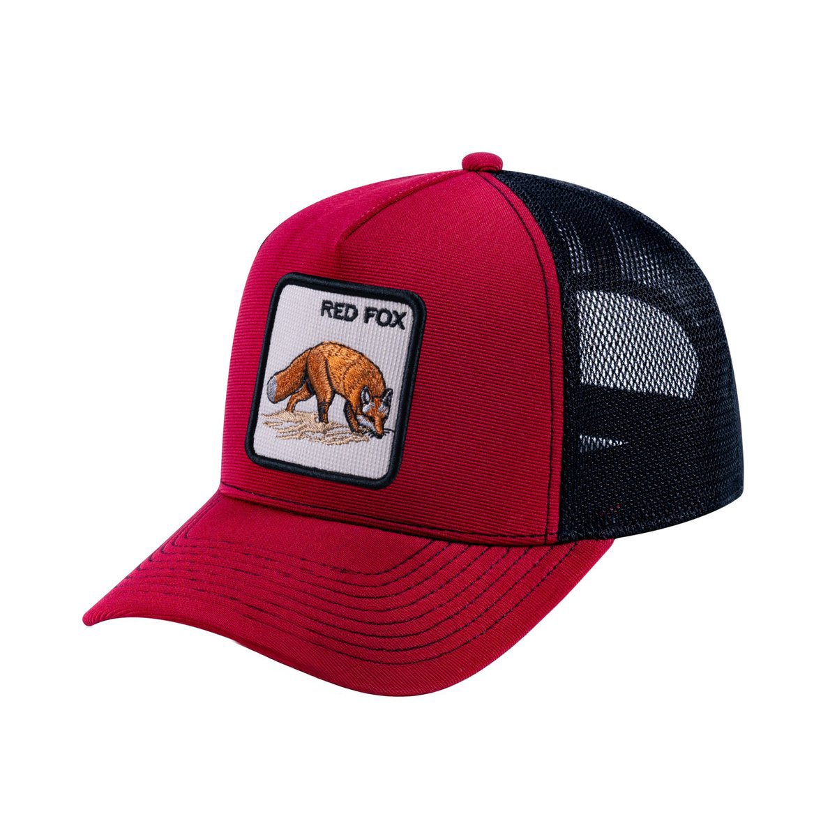 Red Fox V2 5-Panel Trucker Hat with Burgundy front and Black back