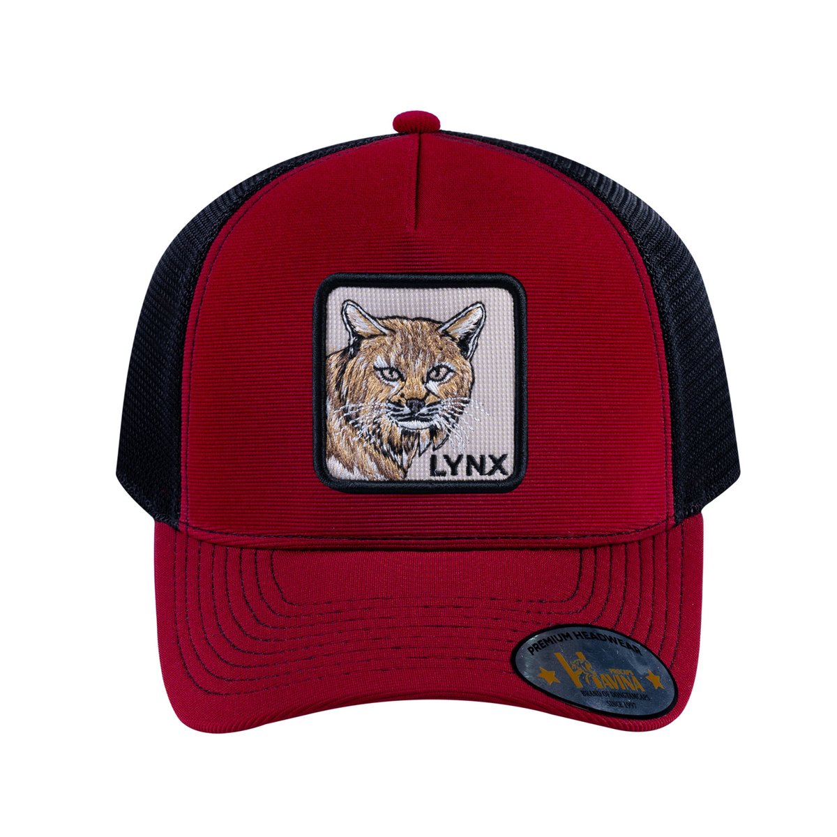 Lynx V2 5-Panel Trucker Hat with Burgundy front and Black back