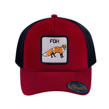 Fox V2 5-Panel Trucker Hat with Burgundy front and Black back