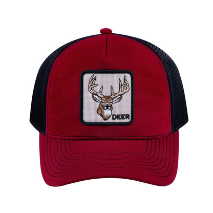 Deer V2 5-Panel Trucker Hat with Burgundy front and Black back