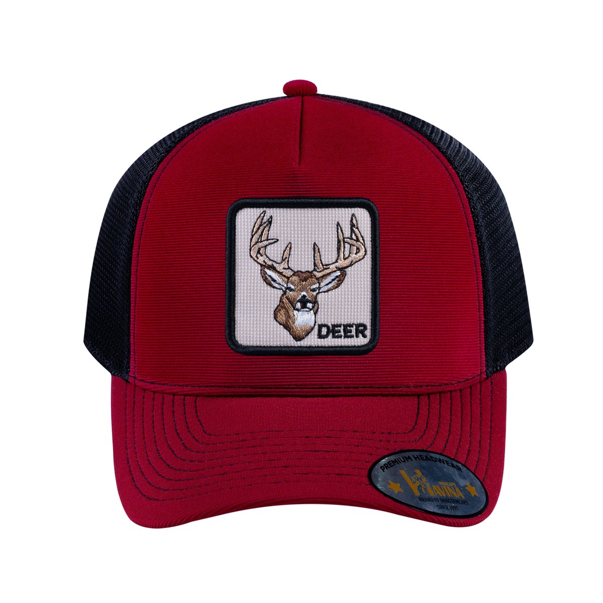 Deer V2 5-Panel Trucker Hat with Burgundy front and Black back