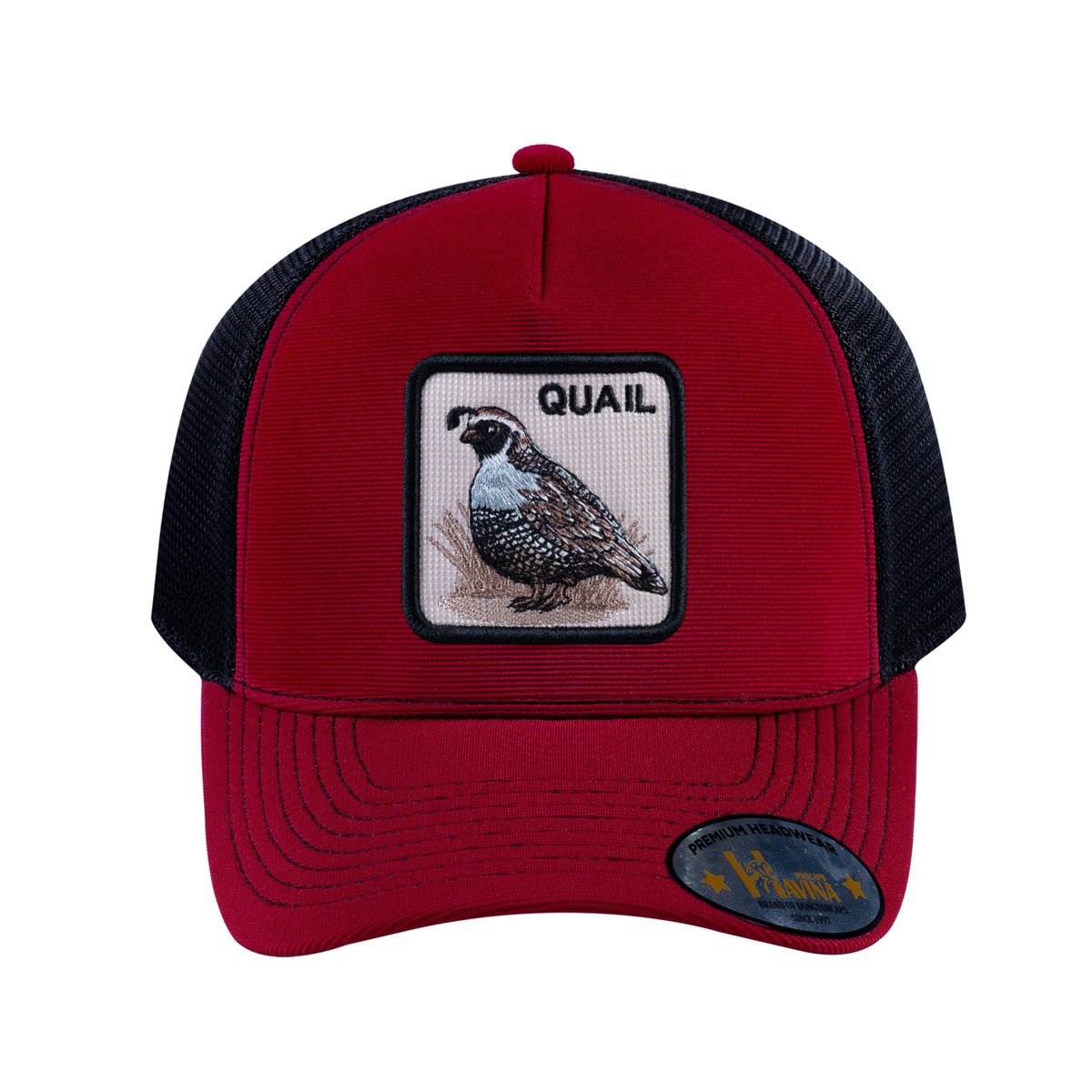 Quail V2 5-Panel Trucker Hat with Burgundy front and Black back