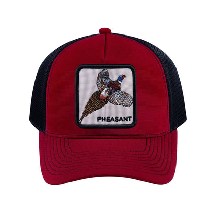 Pheasant V2 5-Panel Trucker Hat with Burgundy front and Black back