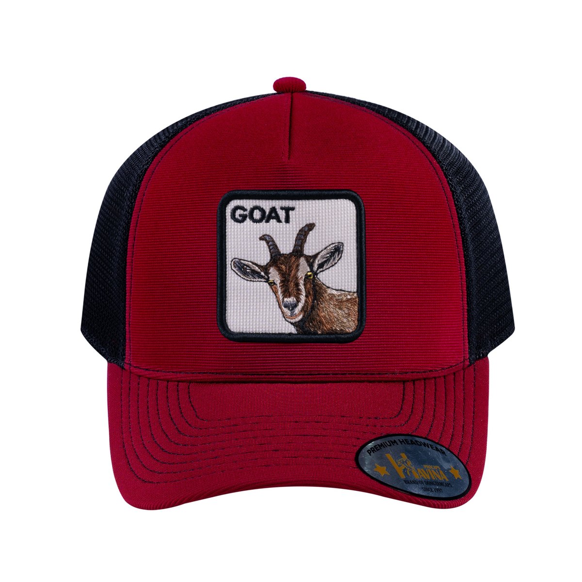 Goat V2 5-Panel Trucker Hat with Burgundy front and Black back
