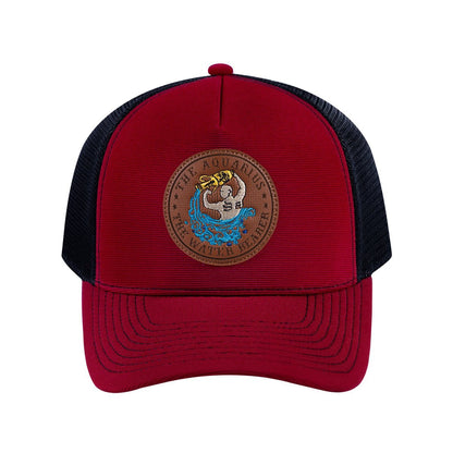 Aquarius Zodiac V2 5-Panel Trucker Hat with Burgundy front and Black back