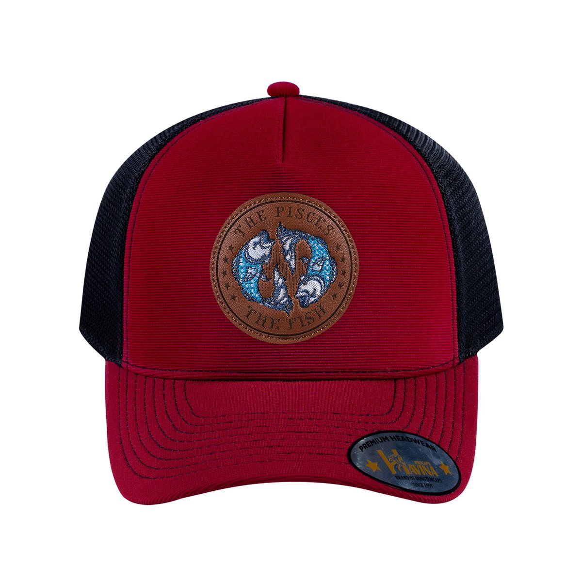 Pisces Zodiac V2 5-Panel Trucker Hat with Burgundy front and Black back