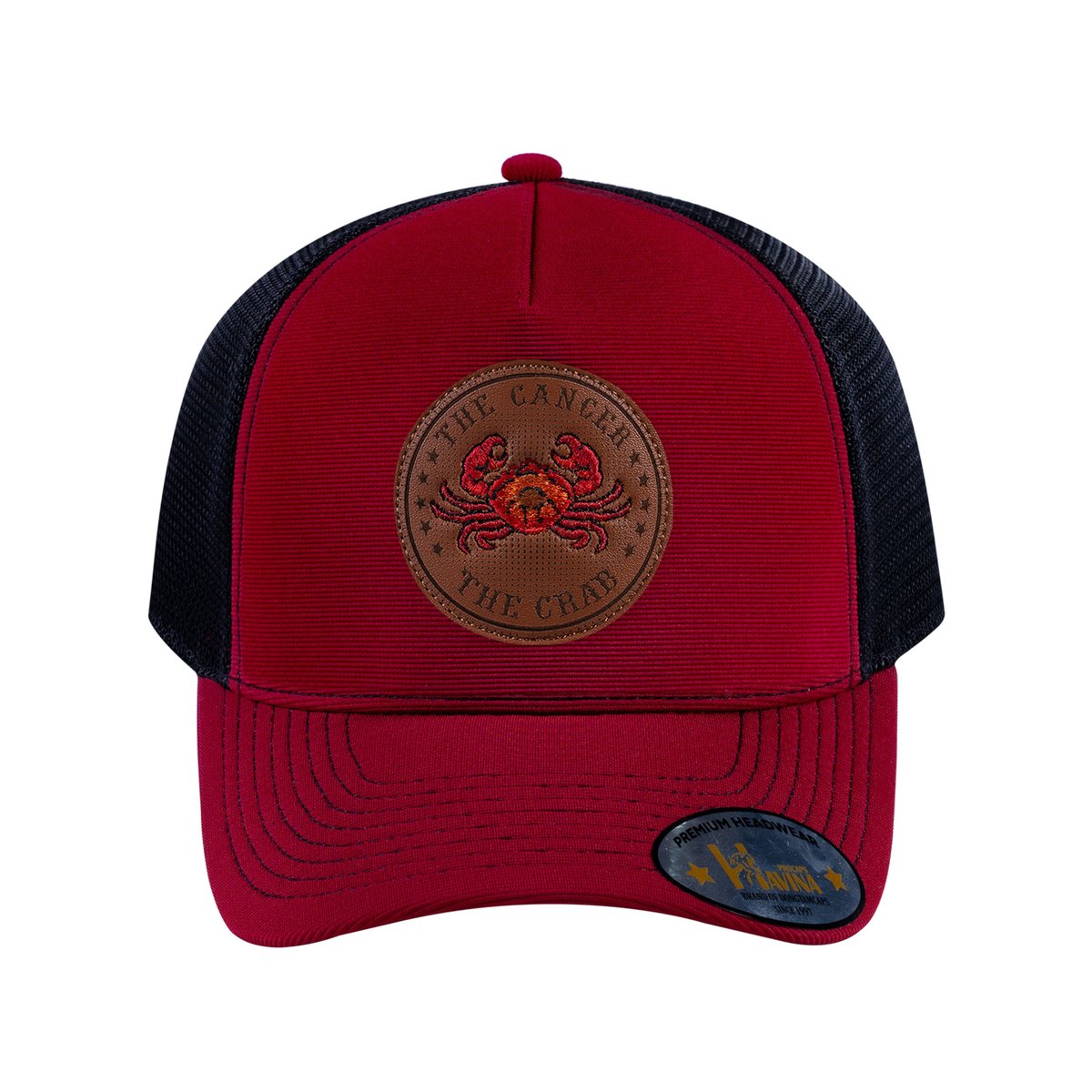 Cancer Zodiac V2 5-Panel Trucker Hat with Burgundy front and Black back