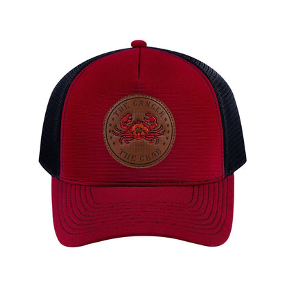 Cancer Zodiac V2 5-Panel Trucker Hat with Burgundy front and Black back