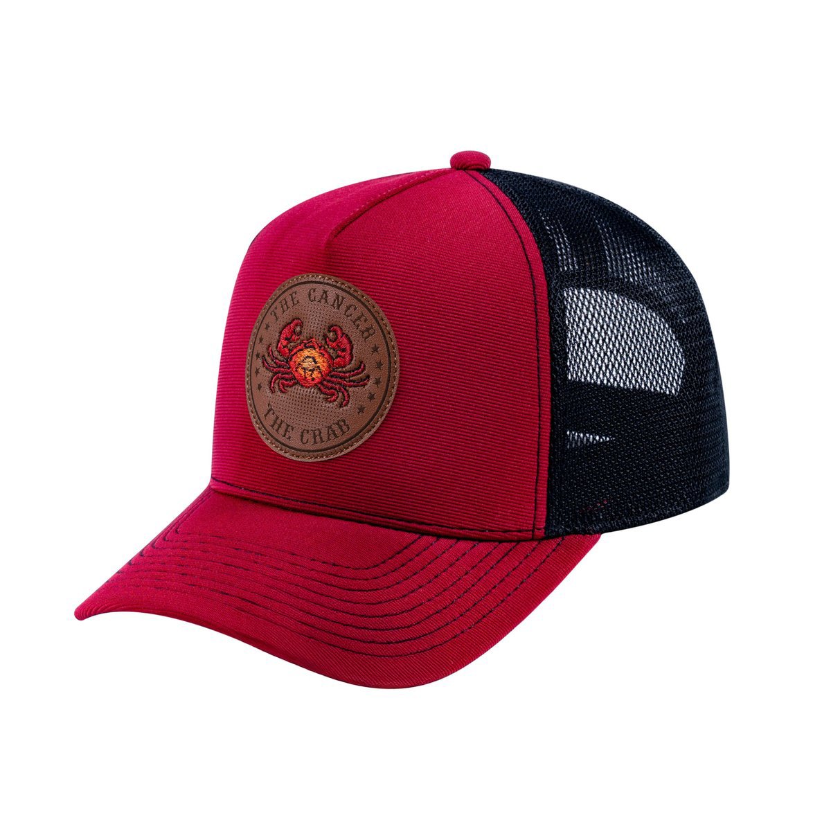 Cancer Zodiac V2 5-Panel Trucker Hat with Burgundy front and Black back